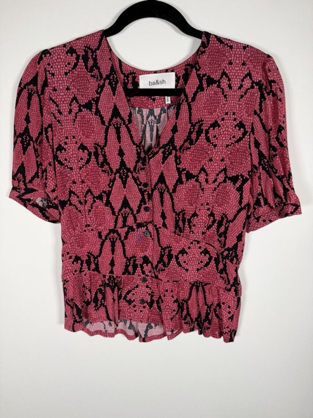 Ba&Sh Cleo rose black animal print coquette ren faire peplum top S feminine